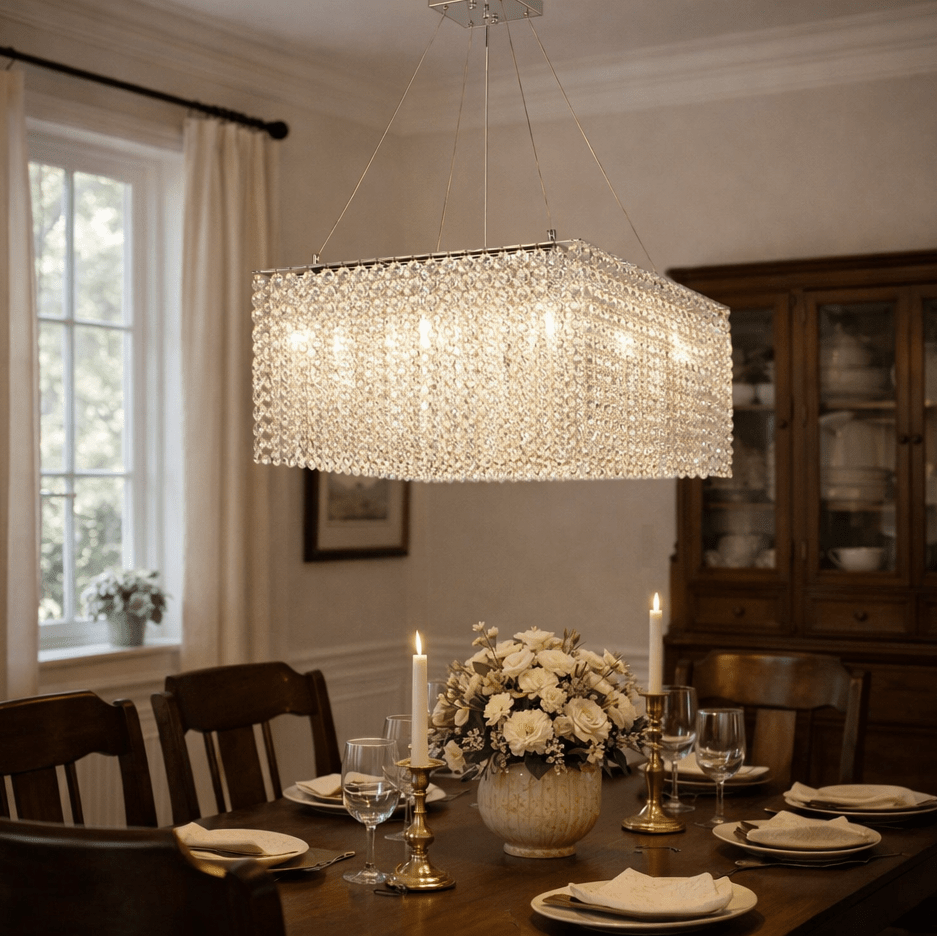 Elegant Crystal Frame Chandelier with Adjustable Height & LED Compatib