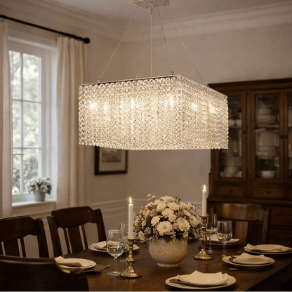 Elegant Crystal Frame Chandelier with Adjustable Height & LED Compatib