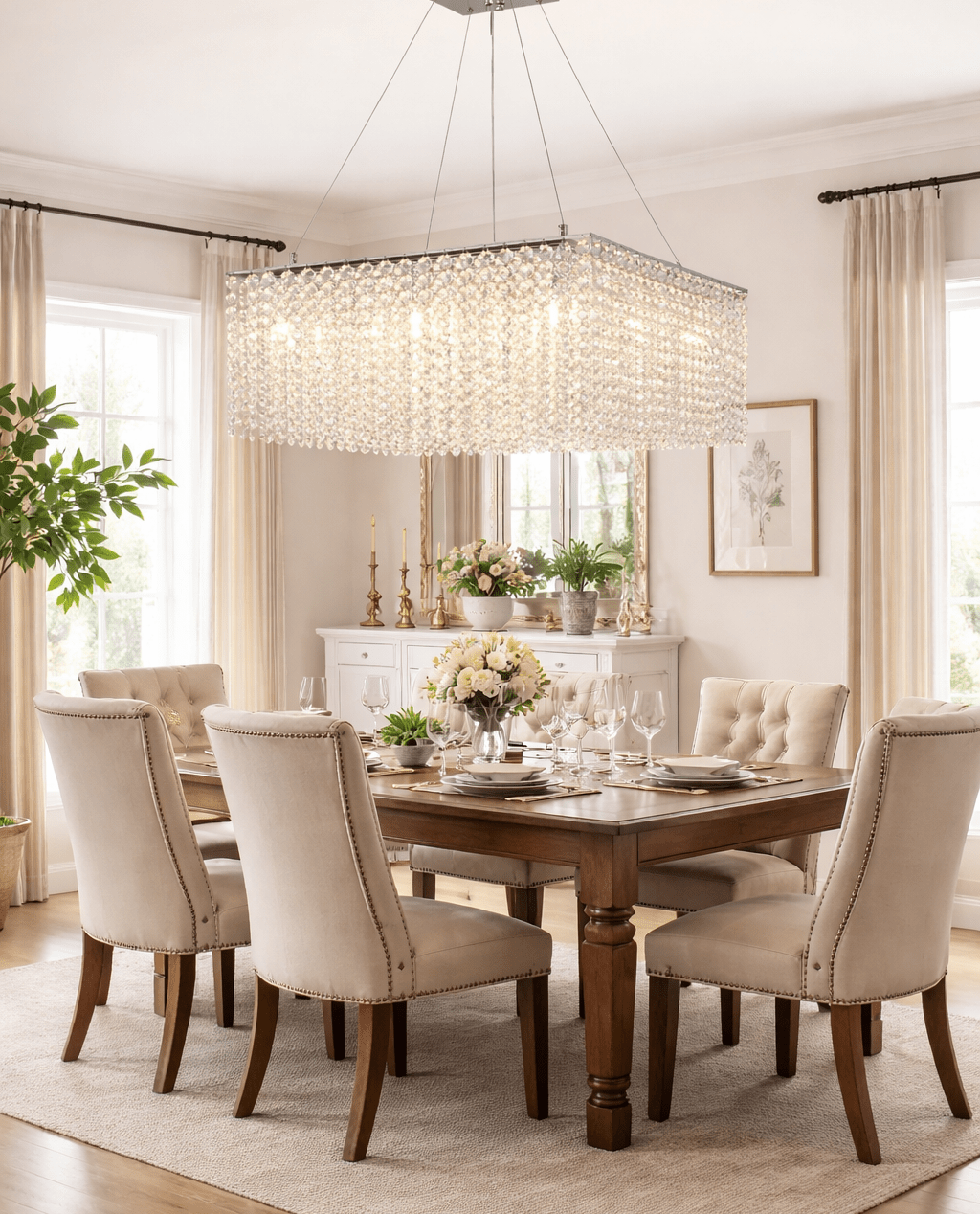Elegant Crystal Frame Chandelier with Adjustable Height & LED Compatib