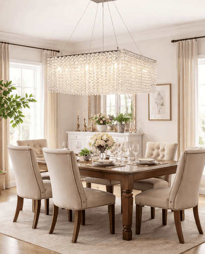 Elegant Crystal Frame Chandelier with Adjustable Height & LED Compatib