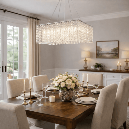 Elegant Crystal Frame Chandelier with Adjustable Height & LED Compatib