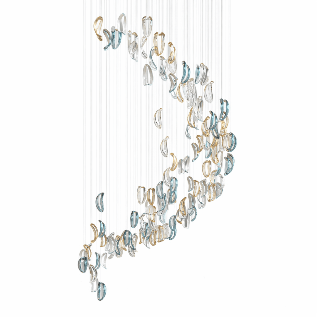 Customizable Aqua Ripple Glass Chandelier with Adjustable Lighting Fea