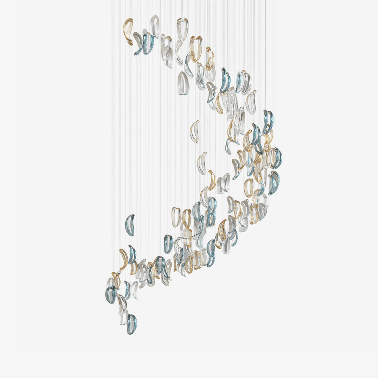 Customizable Aqua Ripple Glass Chandelier with Adjustable Lighting Fea