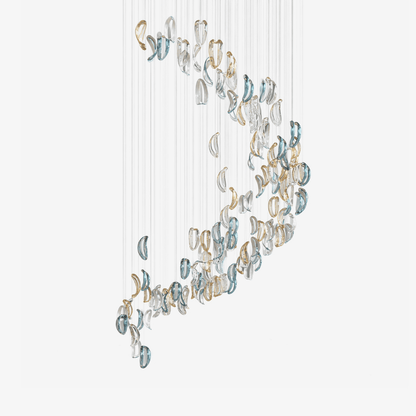 Customizable Aqua Ripple Glass Chandelier with Adjustable Lighting Fea