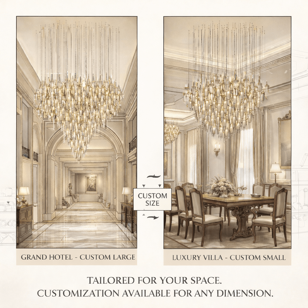Elegant Vitara Glass Drop Chandelier with Adjustable Height & LED Comp