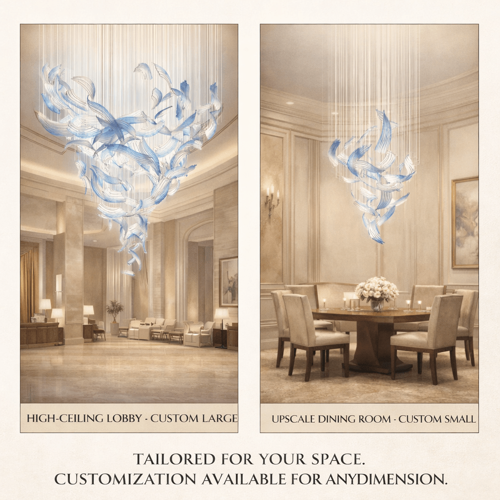 Elegant Brush Art Glass Chandelier with Adjustable Height and LED Comp