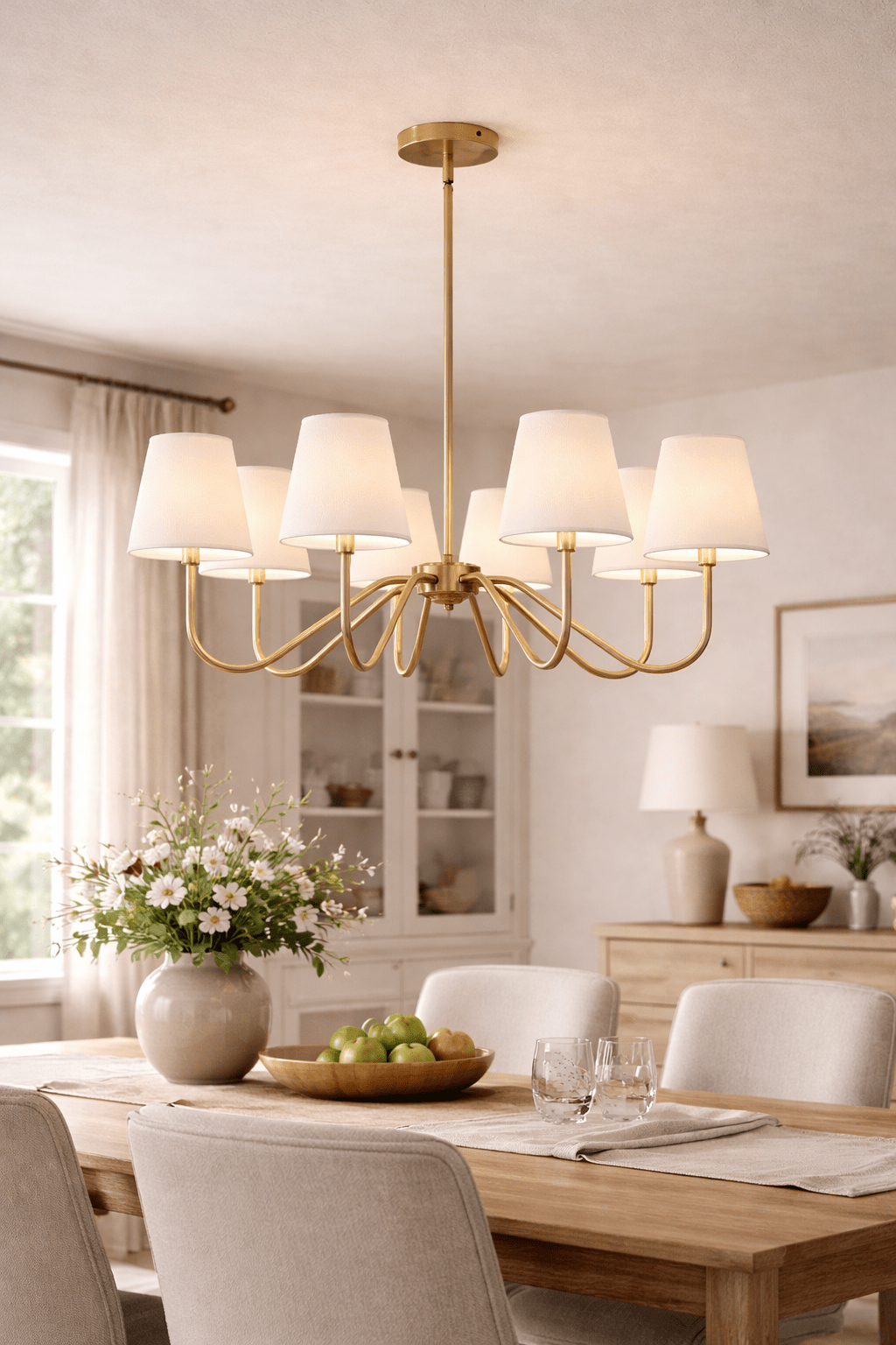 Opaluxe Brass Chandelier - Elegant Design with Adjustable Height & LED