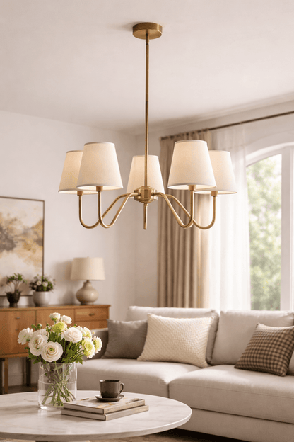 Opaluxe Brass Chandelier - Elegant Design with Adjustable Height & LED