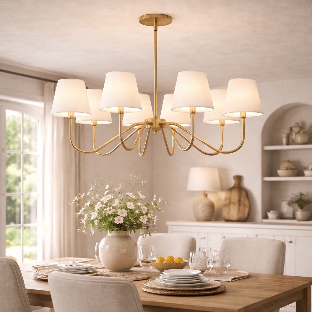 Opaluxe Brass Chandelier - Elegant Design with Adjustable Height & LED