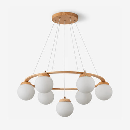 Miira Wood Chandelier - Elegant Design with Adjustable Height & LED Co