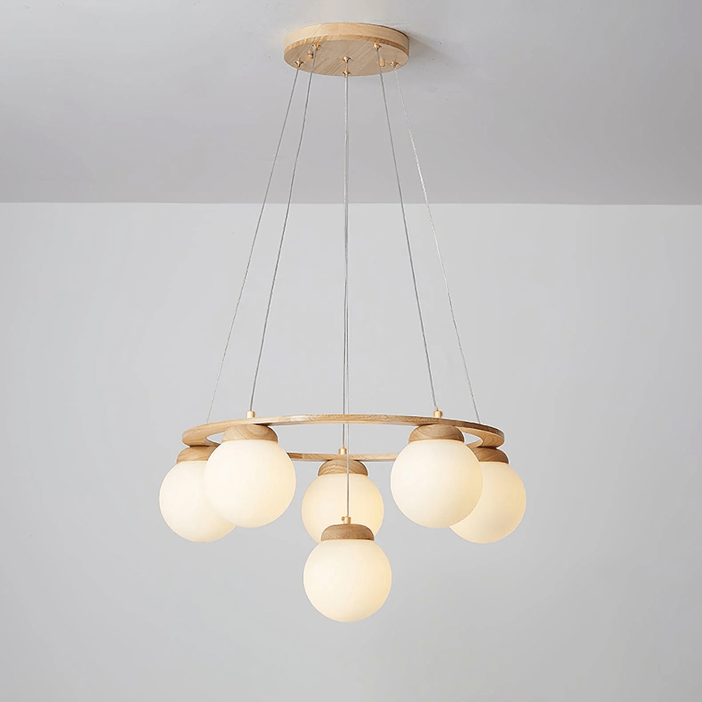 Miira Wood Chandelier - Elegant Design with Adjustable Height & LED Co