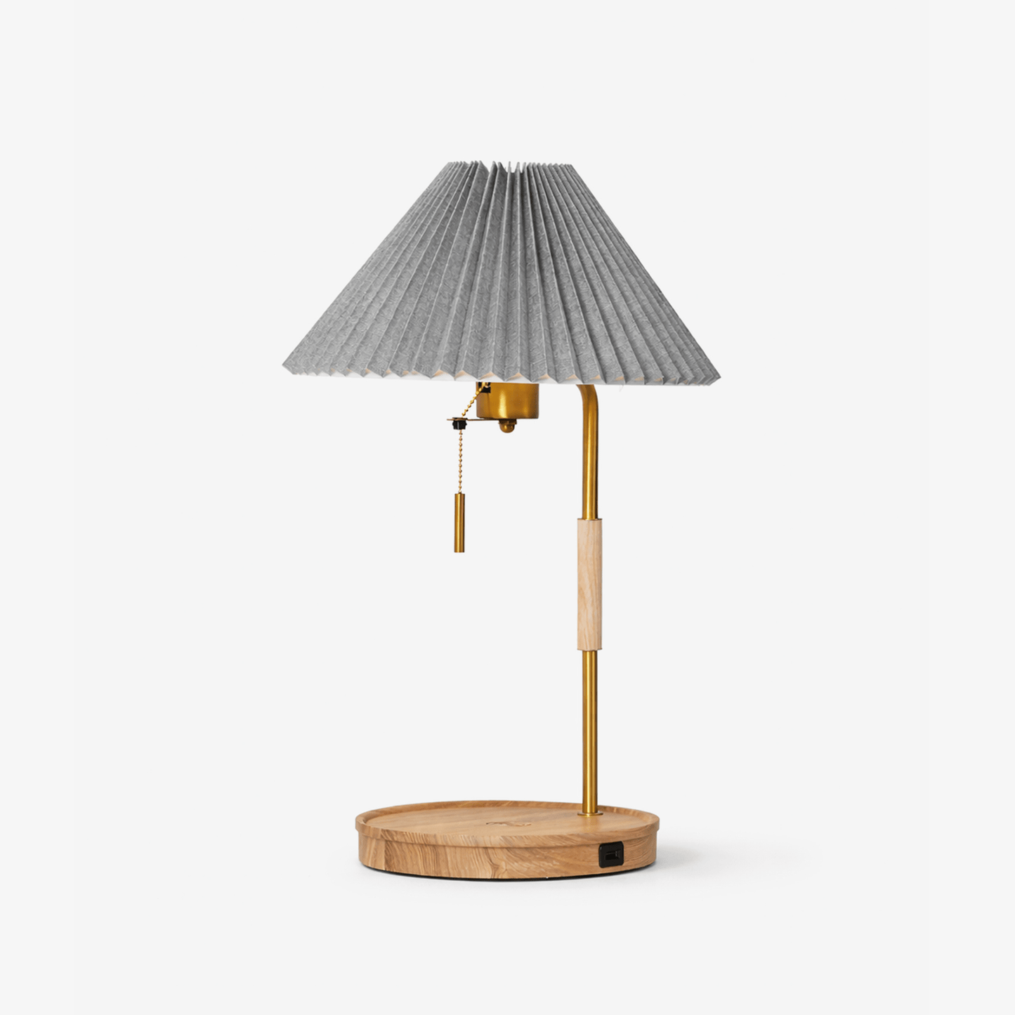 Pleated Retro Wooden Table Lamp - Dimmable LED, Adjustable Shade