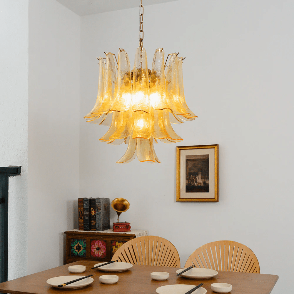 Amber Cascade Glass Chandelier - Elegant Design with Adjustable Height