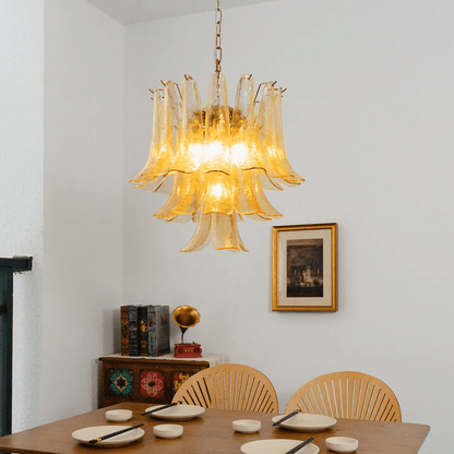 Amber Cascade Glass Chandelier - Elegant Design with Adjustable Height