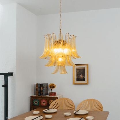 Amber Cascade Glass Chandelier - Elegant Design with Adjustable Height