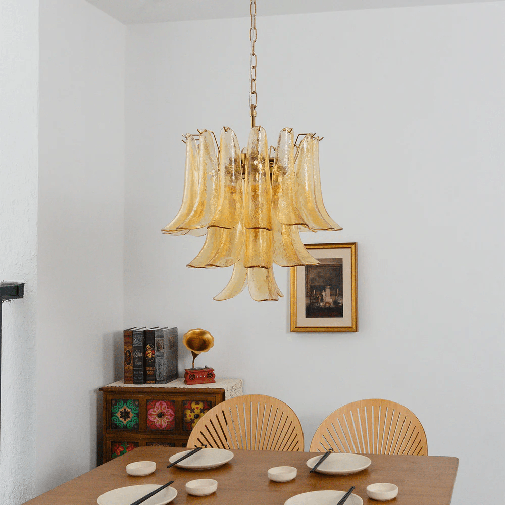 Amber Cascade Glass Chandelier - Elegant Design with Adjustable Height