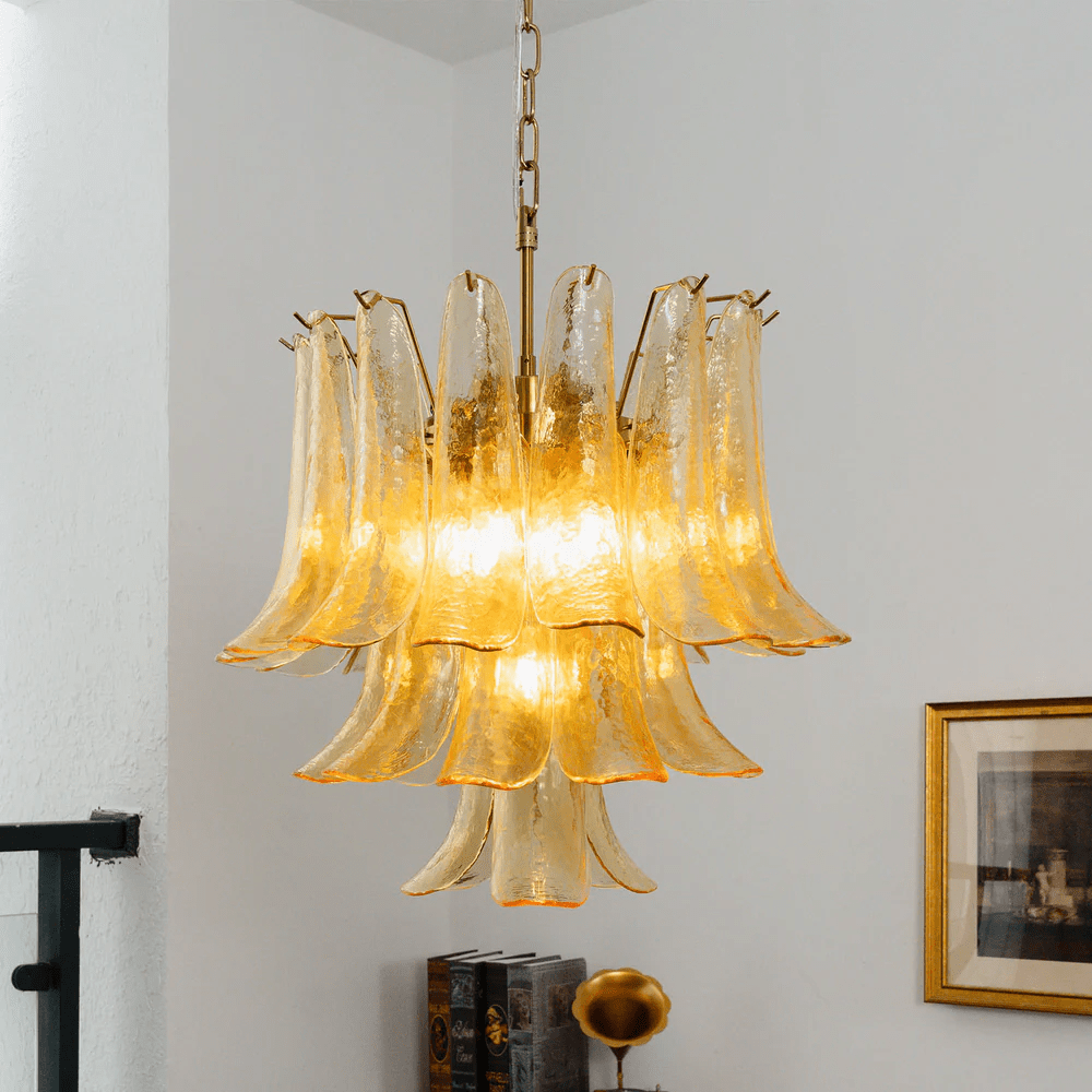 Amber Cascade Glass Chandelier - Elegant Design with Adjustable Height