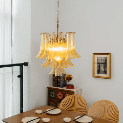 Amber Cascade Glass Chandelier - Elegant Design with Adjustable Height