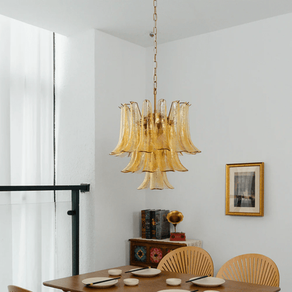 Amber Cascade Glass Chandelier - Elegant Design with Adjustable Height