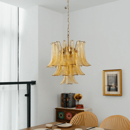 Amber Cascade Glass Chandelier - Elegant Design with Adjustable Height