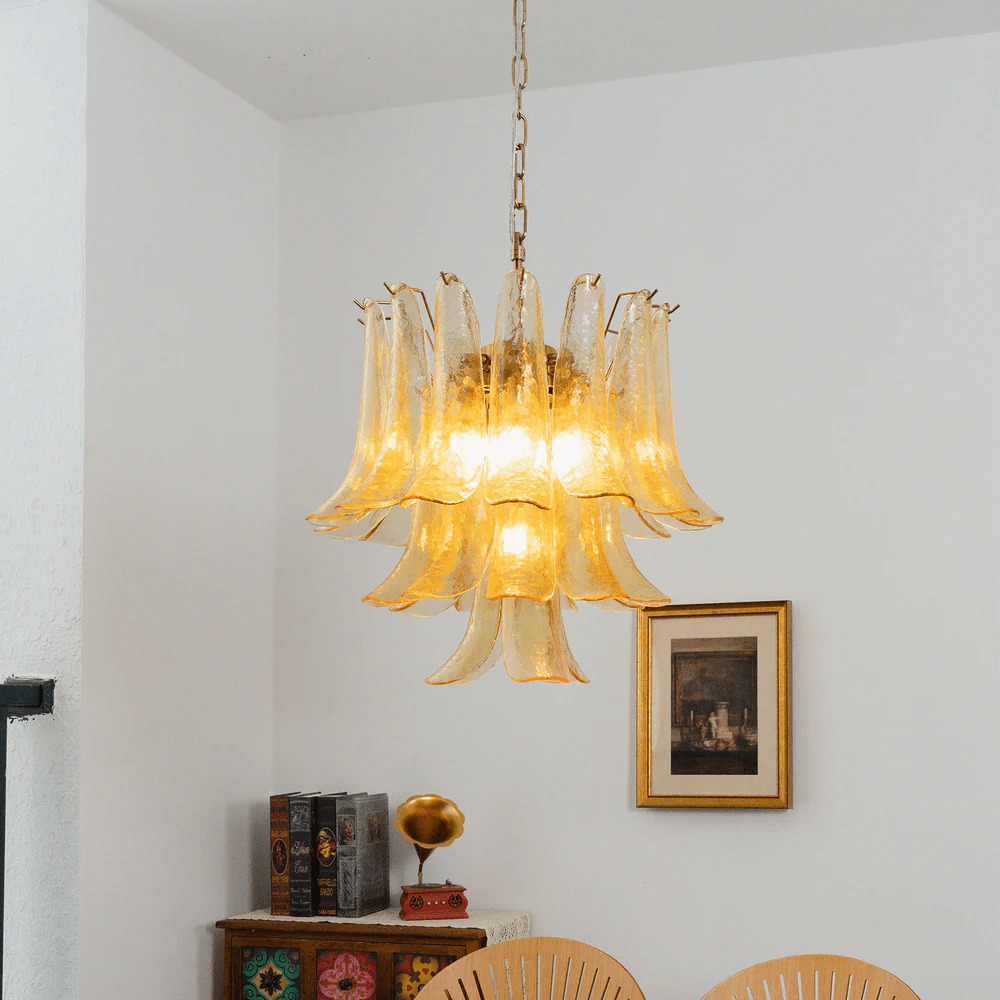 Amber Cascade Glass Chandelier - Elegant Design with Adjustable Height