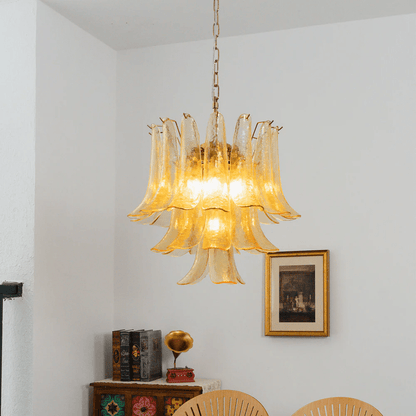 Amber Cascade Glass Chandelier - Elegant Design with Adjustable Height