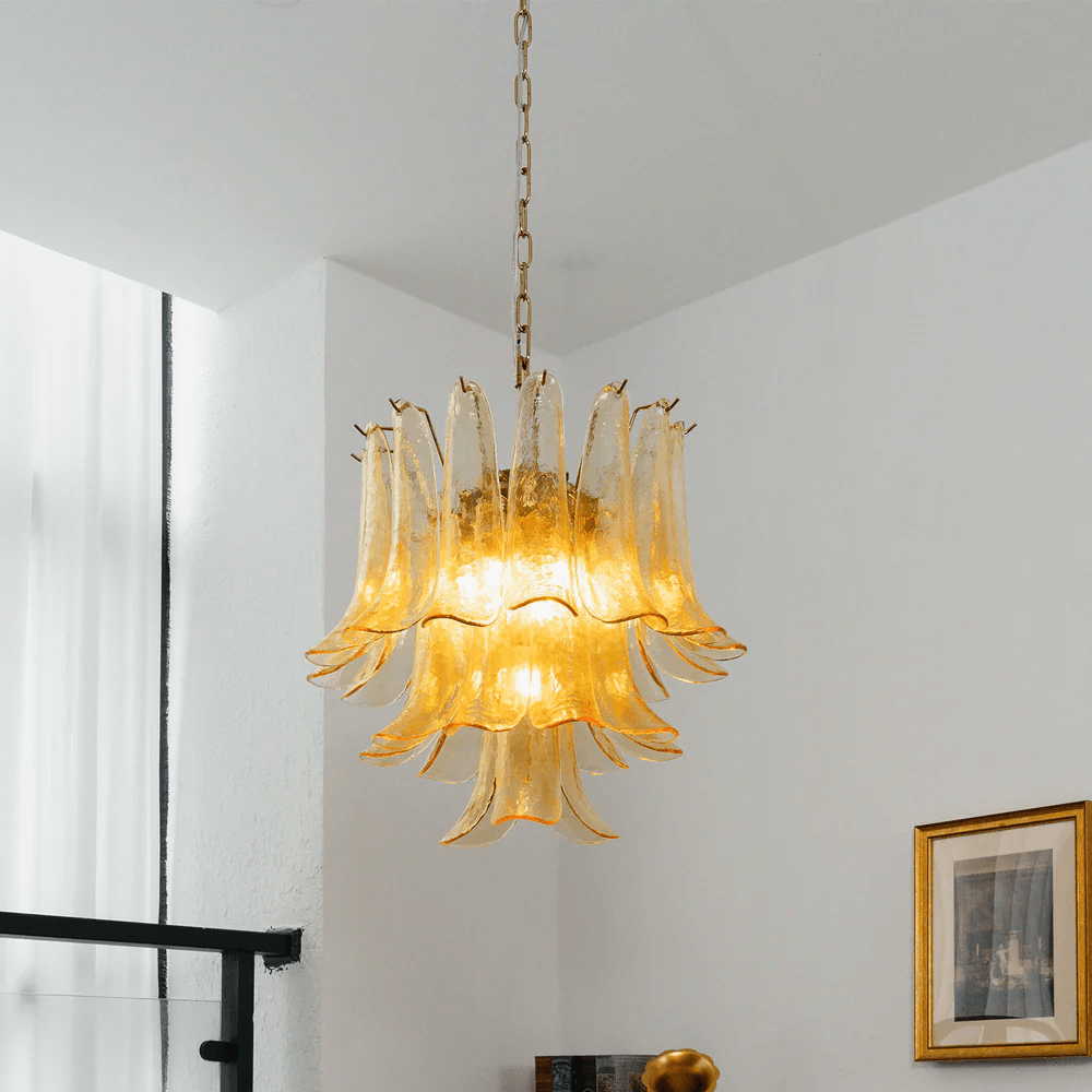 Amber Cascade Glass Chandelier - Elegant Design with Adjustable Height