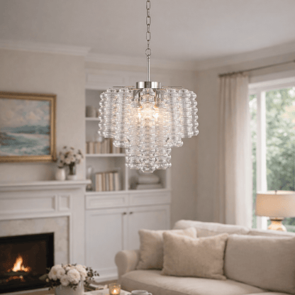 Elegant Ripple Column Chandelier - Adjustable Height, Energy Efficient