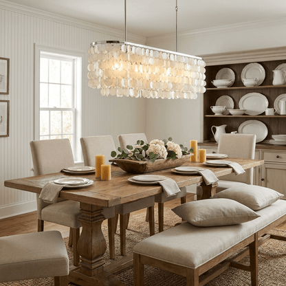 Liora Shell Linear Chandelier - Modern Design with Adjustable Height