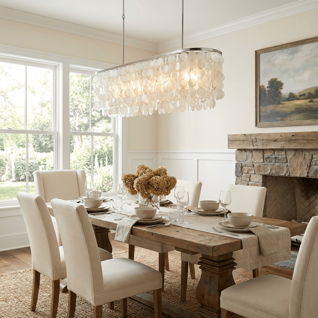 Liora Shell Linear Chandelier - Modern Design with Adjustable Height