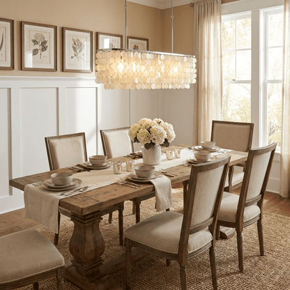 Liora Shell Linear Chandelier - Modern Design with Adjustable Height