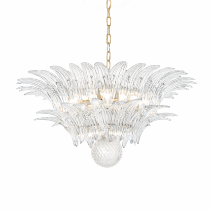 Transparent Glass Palmette Chandelier with Adjustable Height & LED Com