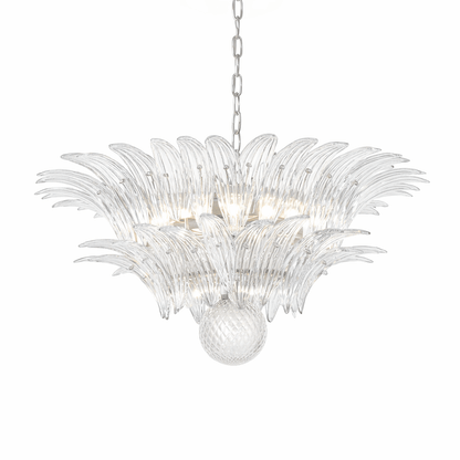 Transparent Glass Palmette Chandelier with Adjustable Height & LED Com