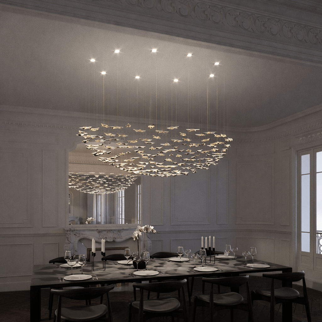 Customizable Leaf Twisted Sculptural Chandelier with Adjustable Height