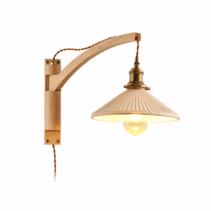 Walnut Swing Arm Wall Lamp - Adjustable Brightness, Vintage Design