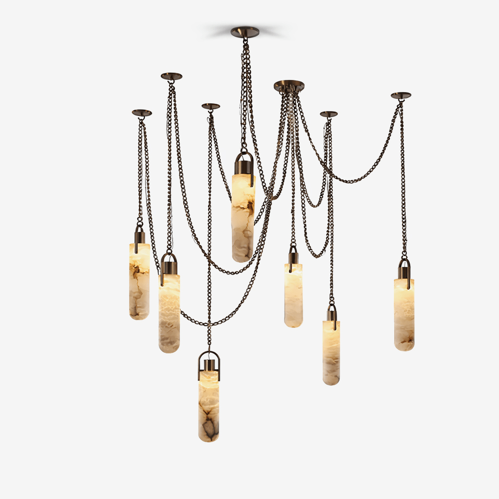 Cylindrical Alabaster Chandelier with Adjustable Height & LED Compatib