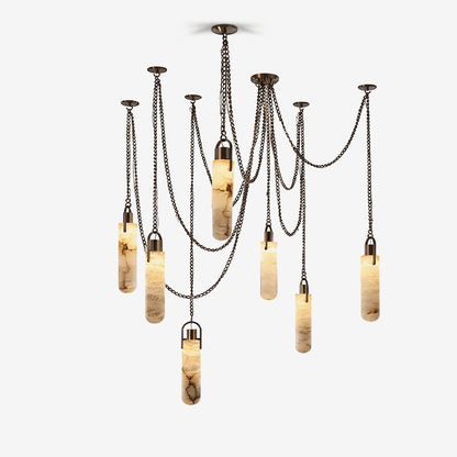 Cylindrical Alabaster Chandelier with Adjustable Height & LED Compatib
