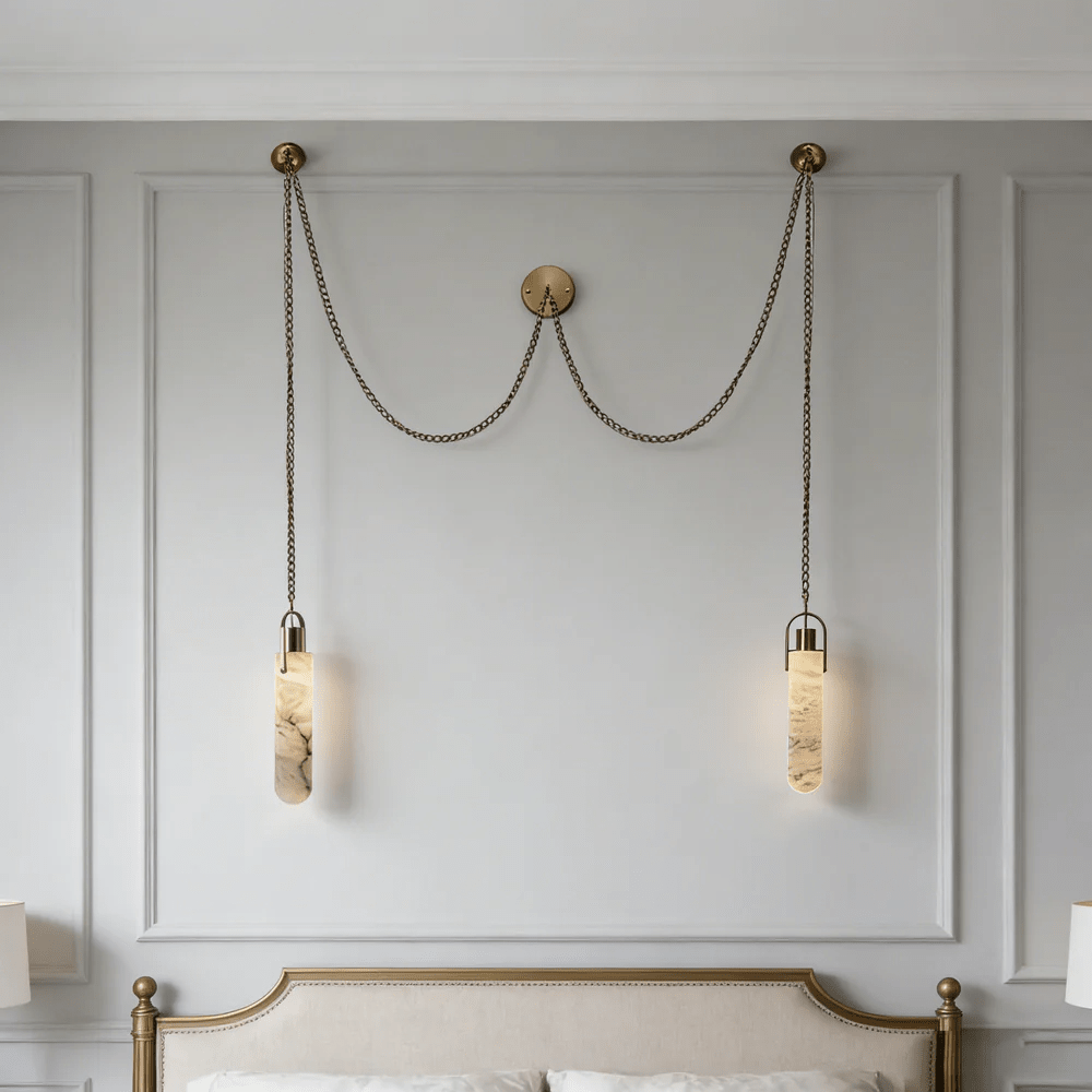Cylindrical Alabaster Chandelier with Adjustable Height & LED Compatib