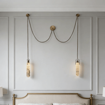 Cylindrical Alabaster Chandelier with Adjustable Height & LED Compatib