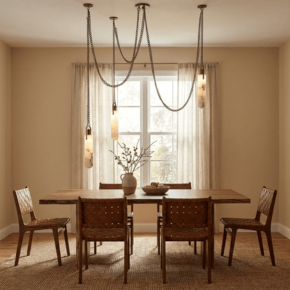 Cylindrical Alabaster Chandelier with Adjustable Height & LED Compatib