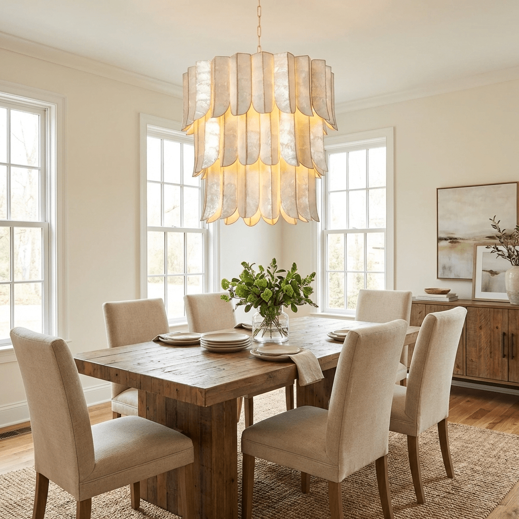Cascara Shell Chandelier - Elegant Design with Adjustable Height & LED