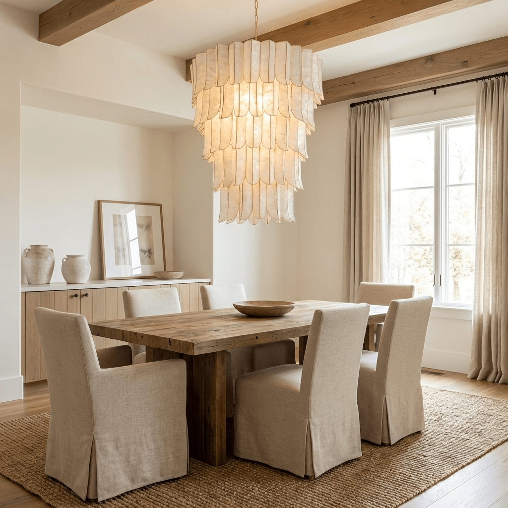 Cascara Shell Chandelier - Elegant Design with Adjustable Height & LED
