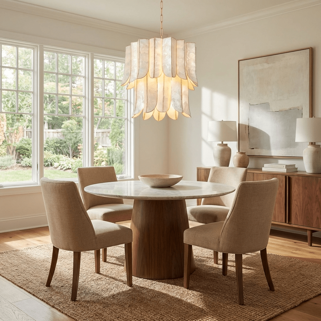Cascara Shell Chandelier - Elegant Design with Adjustable Height & LED