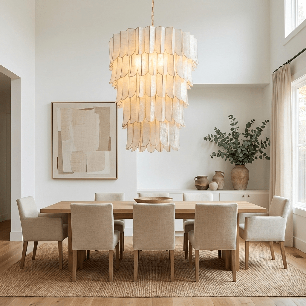 Cascara Shell Chandelier - Elegant Design with Adjustable Height & LED
