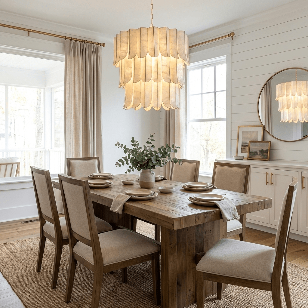 Cascara Shell Chandelier - Elegant Design with Adjustable Height & LED