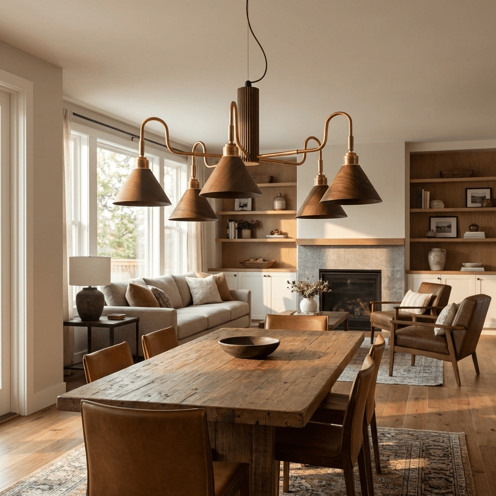 Bravik Wood Chandelier - Elegant Design with Adjustable Height & LED C