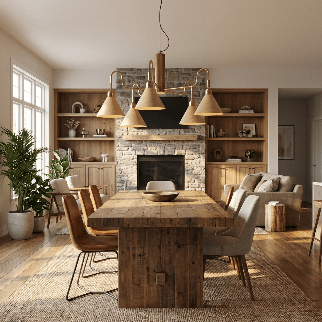 Bravik Wood Chandelier - Elegant Design with Adjustable Height & LED C