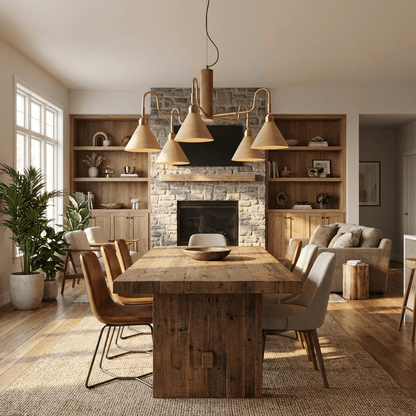 Bravik Wood Chandelier - Elegant Design with Adjustable Height & LED C