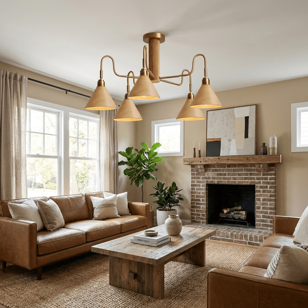 Bravik Wood Chandelier - Elegant Design with Adjustable Height & LED C