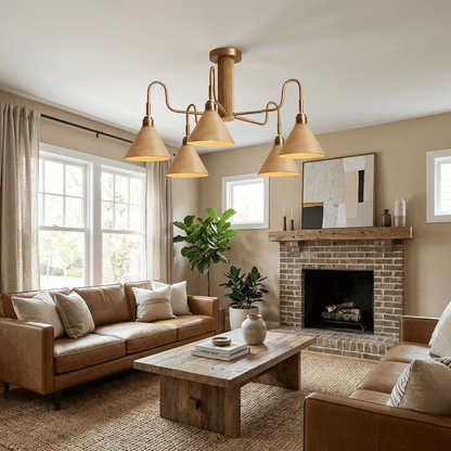 Bravik Wood Chandelier - Elegant Design with Adjustable Height & LED C